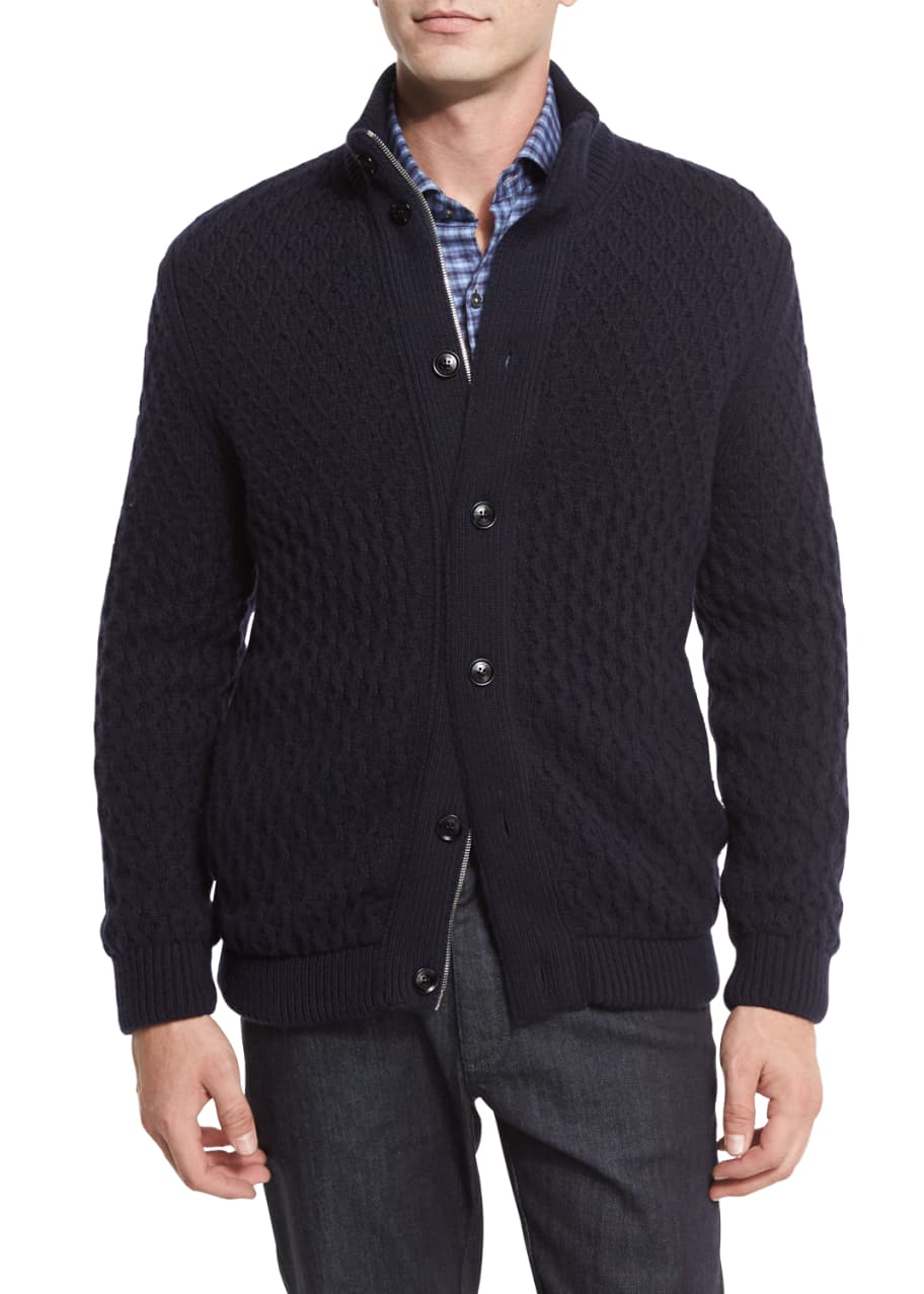 Ermenegildo Zegna Cable-Knit Cashmere Sweater, Navy - Bergdorf Goodman