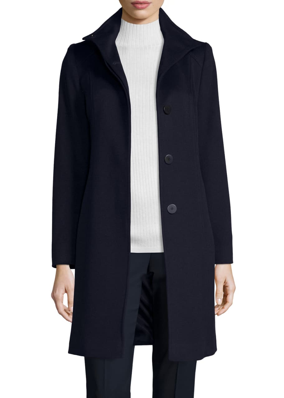 Fleurette Studio Funnel Neck Wool Button Front Coat Midnight