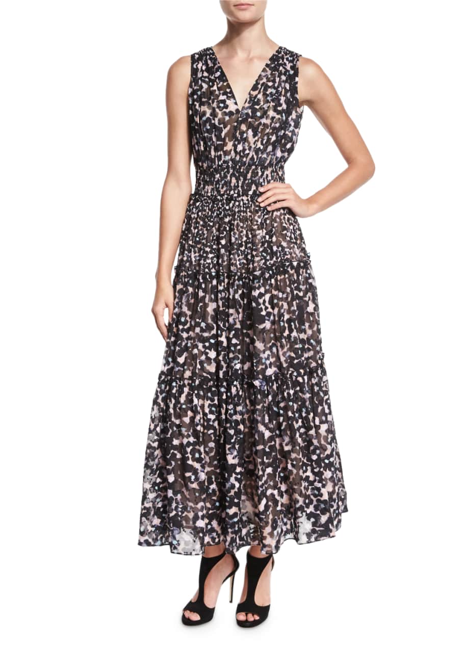 Rebecca Taylor Oleander Leopard-Print Silk Maxi Dress, Black Combo ...