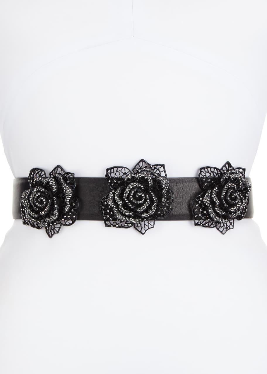 Deborah Drattell Carlotta Roses Leather Belt, Black - Bergdorf Goodman