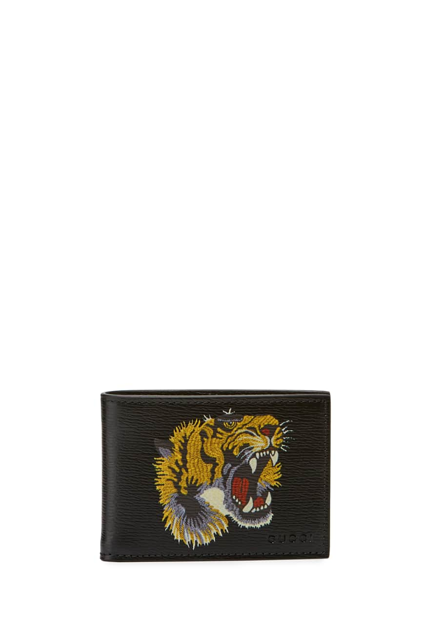 GUCCI Calfskin Tiger Bi-Fold Wallet Black 323421