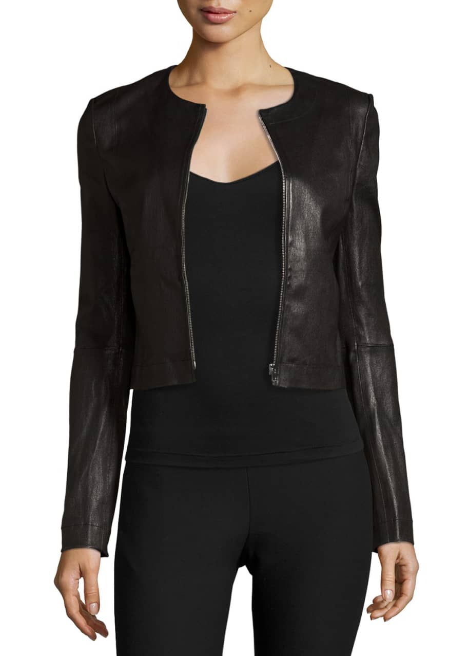 Elizabeth & James Helen Fitted Cropped Leather Jacket, Black