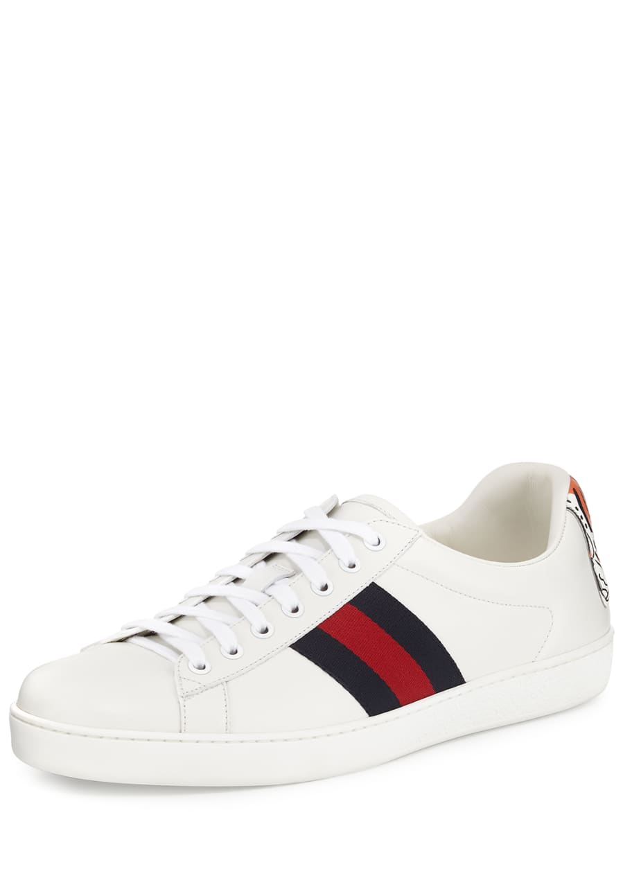 Gucci New Ace Hanging Tiger Leather Low Top Sneaker White
