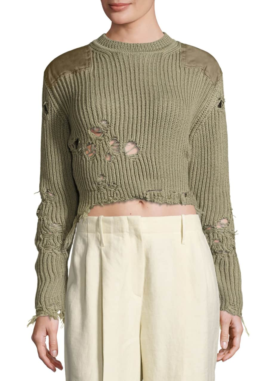 Yeezy Destroyed Shoulder-Patch Sweater, Forest Green - Bergdorf