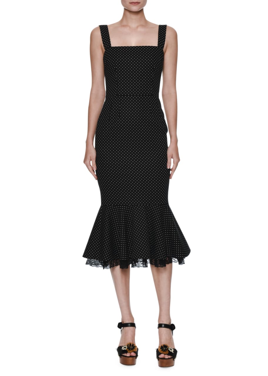 Dolce & Gabbana Micro Polka Dot Flounce-Hem Cocktail Dress, Black/White -  Bergdorf Goodman