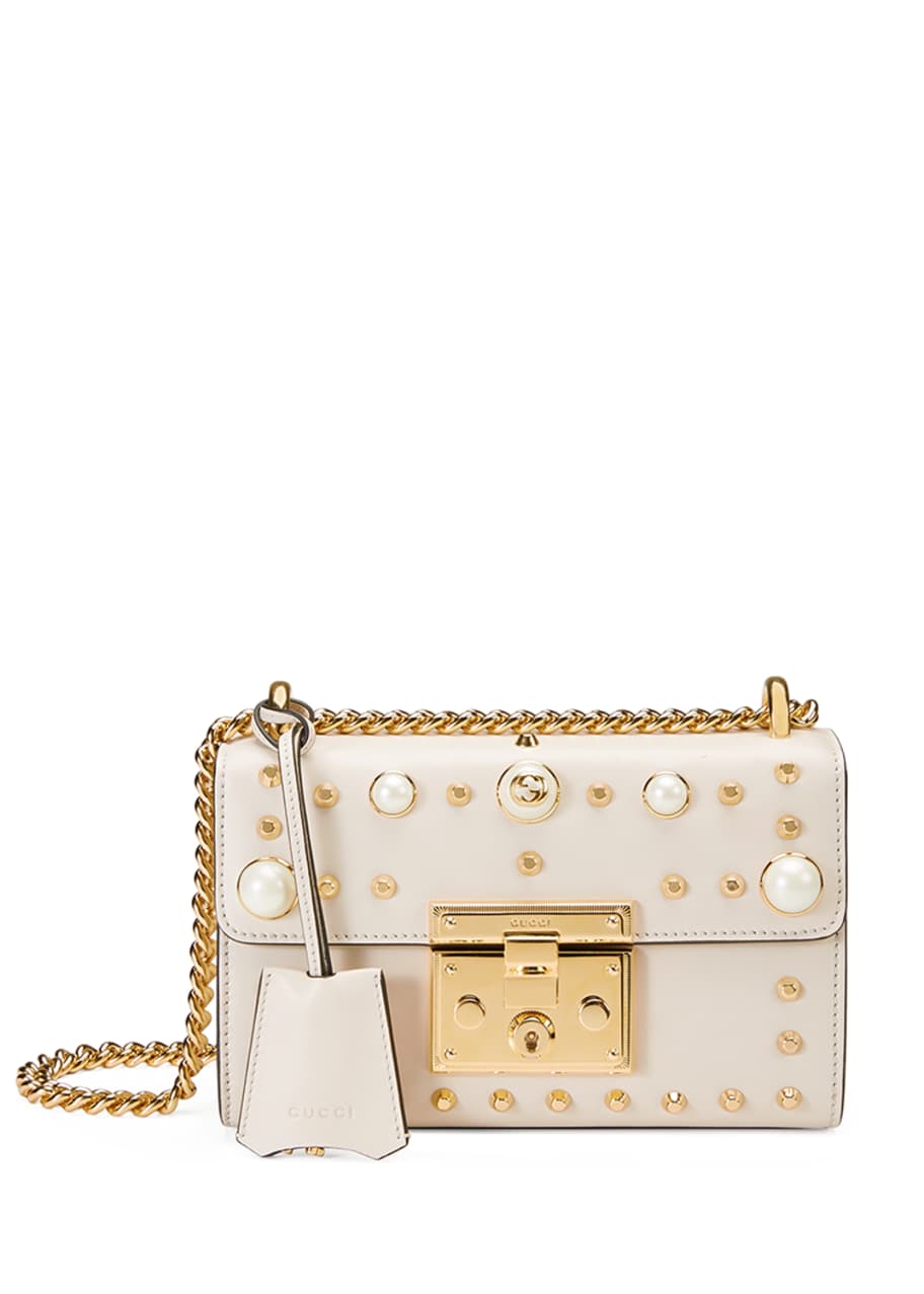 Padlock studded leather shoulder bag