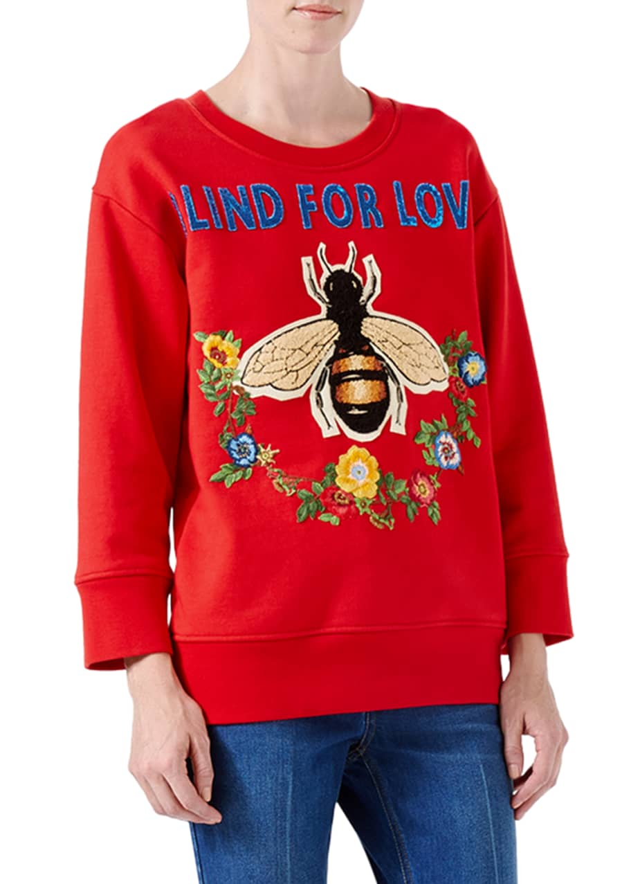 jeans champion Junction Gucci Cotton Jersey Blind For Love Sweatshirt, Red - Bergdorf Goodman