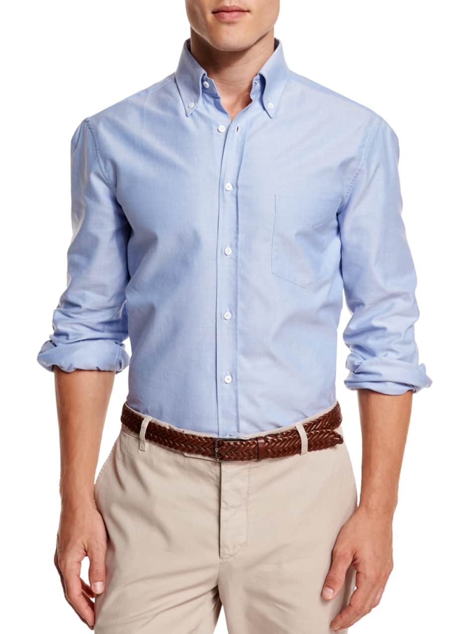 Brunello Cucinelli Oxford ButtonDown Sport Shirt, Blue Bergdorf Goodman