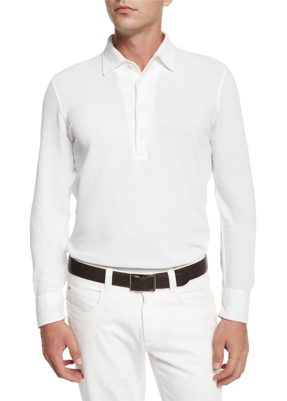 Loro Piana Men's Long-Sleeve Pique Polo Shirt - Bergdorf Goodman