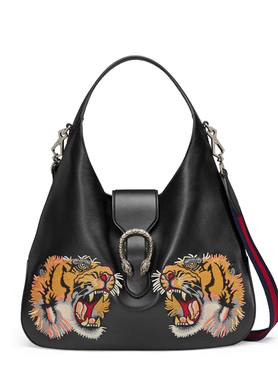 Gucci Tiger-Embroidered Leather Bag, Black Pattern - Bergdorf Goodman