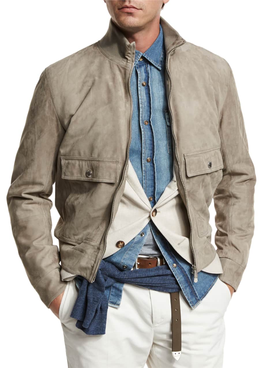 Brunello cucinelli shop suede bomber jacket
