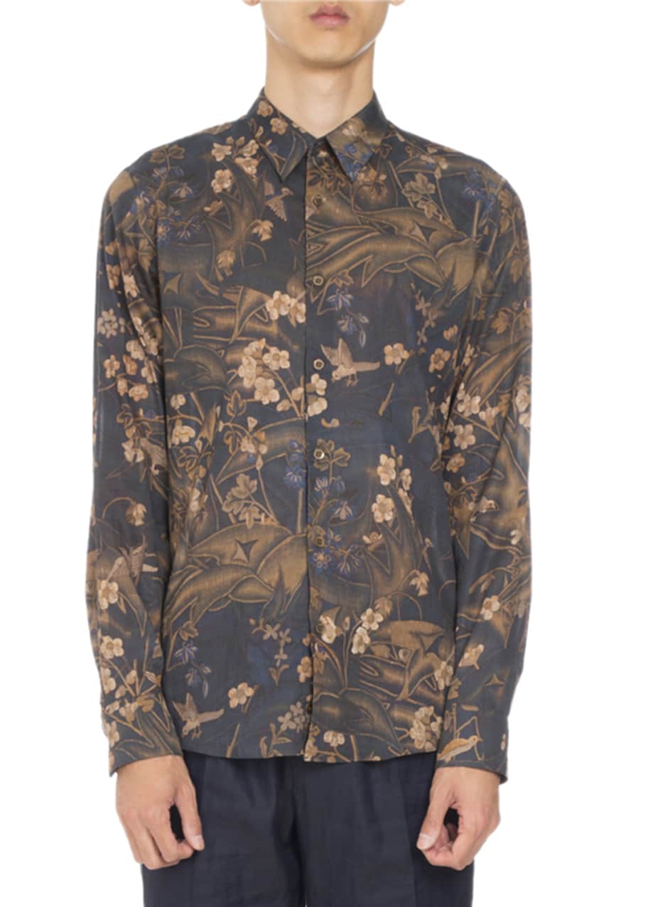 Dries Van Noten Curley Floral-Print Shirt, Brown - Bergdorf Goodman