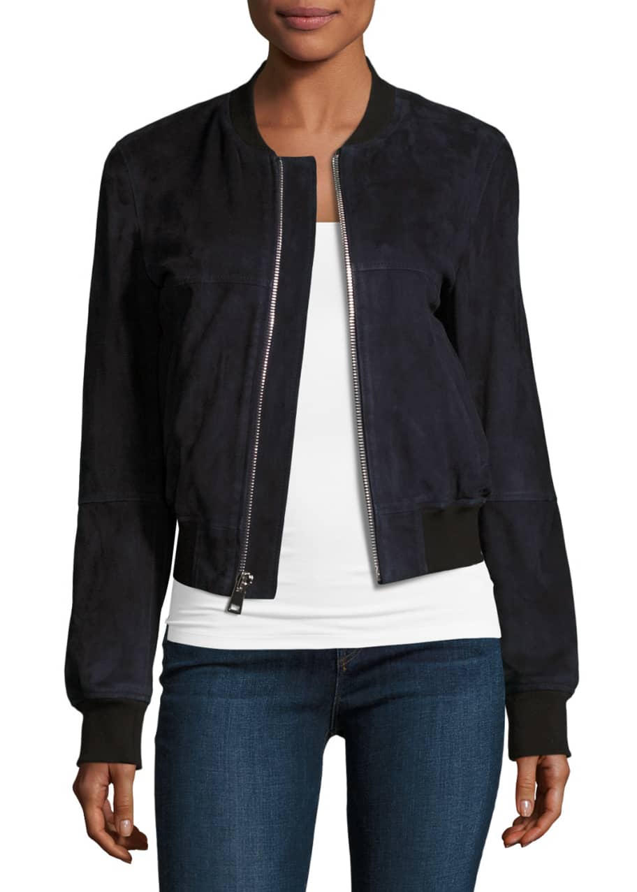 Theory Daryette S Benna Suede Bomber Jacket, Navy Blue - Bergdorf Goodman