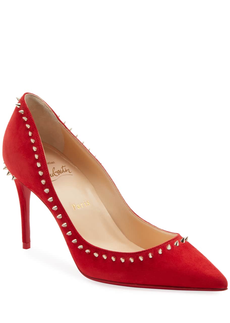 Image 1 of 1: Anjalina Suede Spiked Red Sole Pump