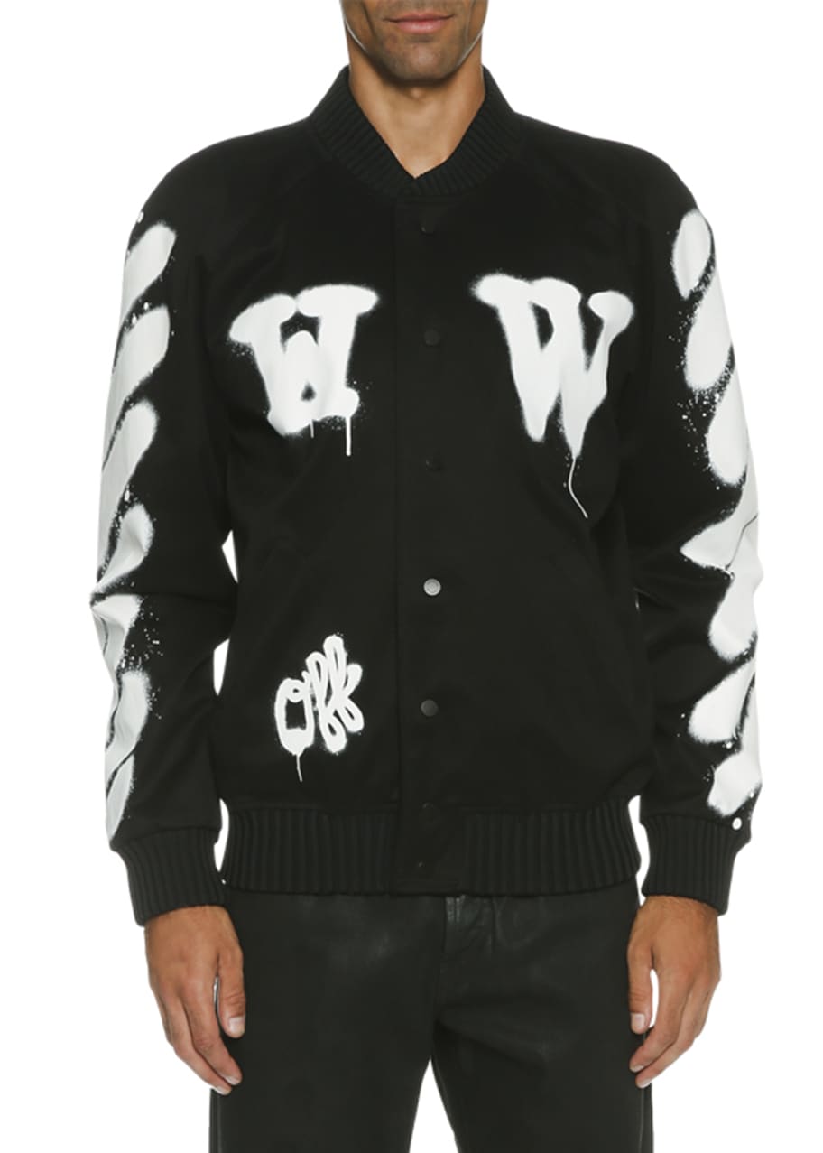 Off White Spray Paint Logo Varsity Jacket Black Bergdorf Goodman