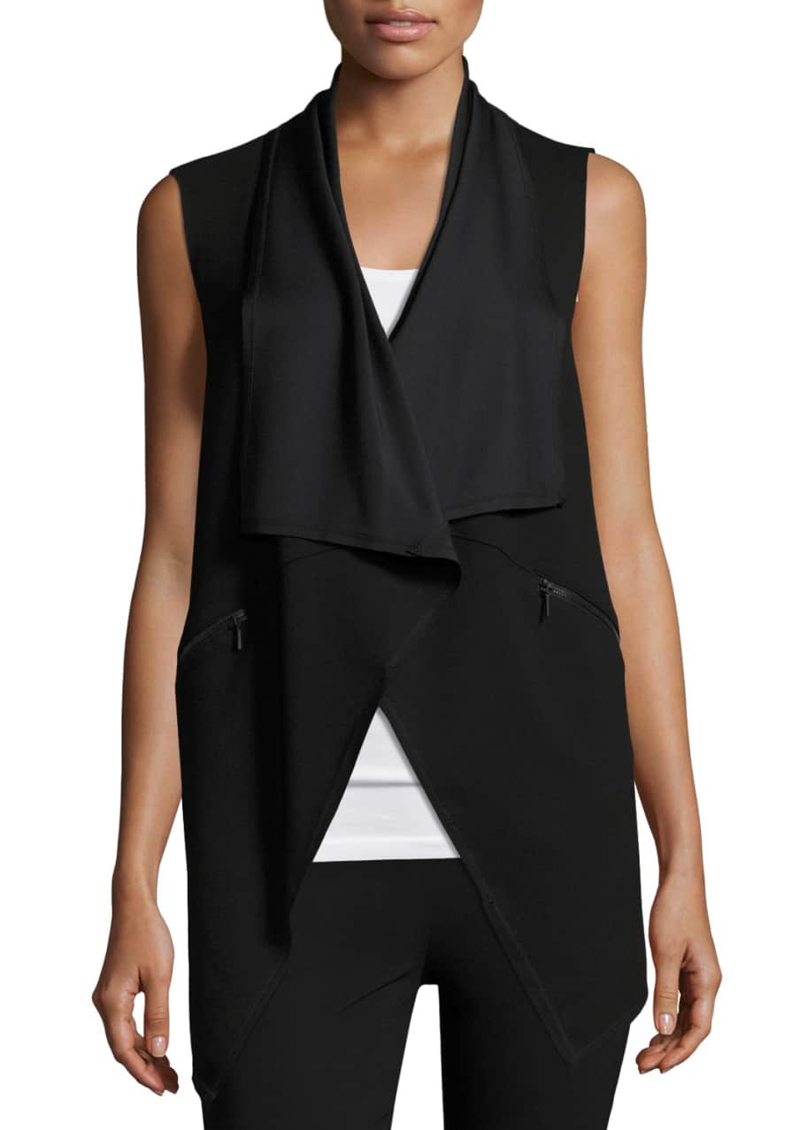 Elie Tahari Taryn Draped Zip-Pocket Vest, Black - Bergdorf Goodman
