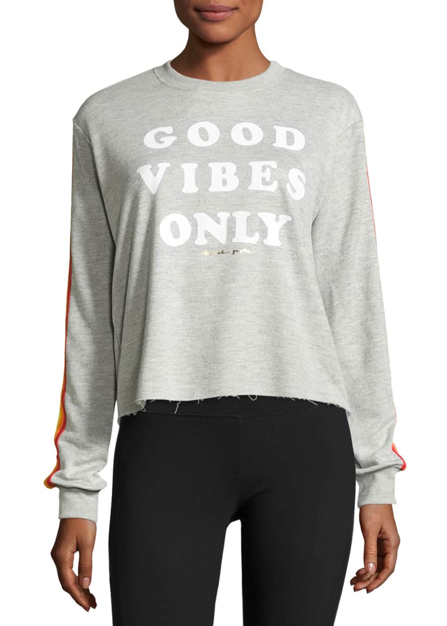 Spiritual Gangster Good Vibes Only Striped Sweatshirt Gray