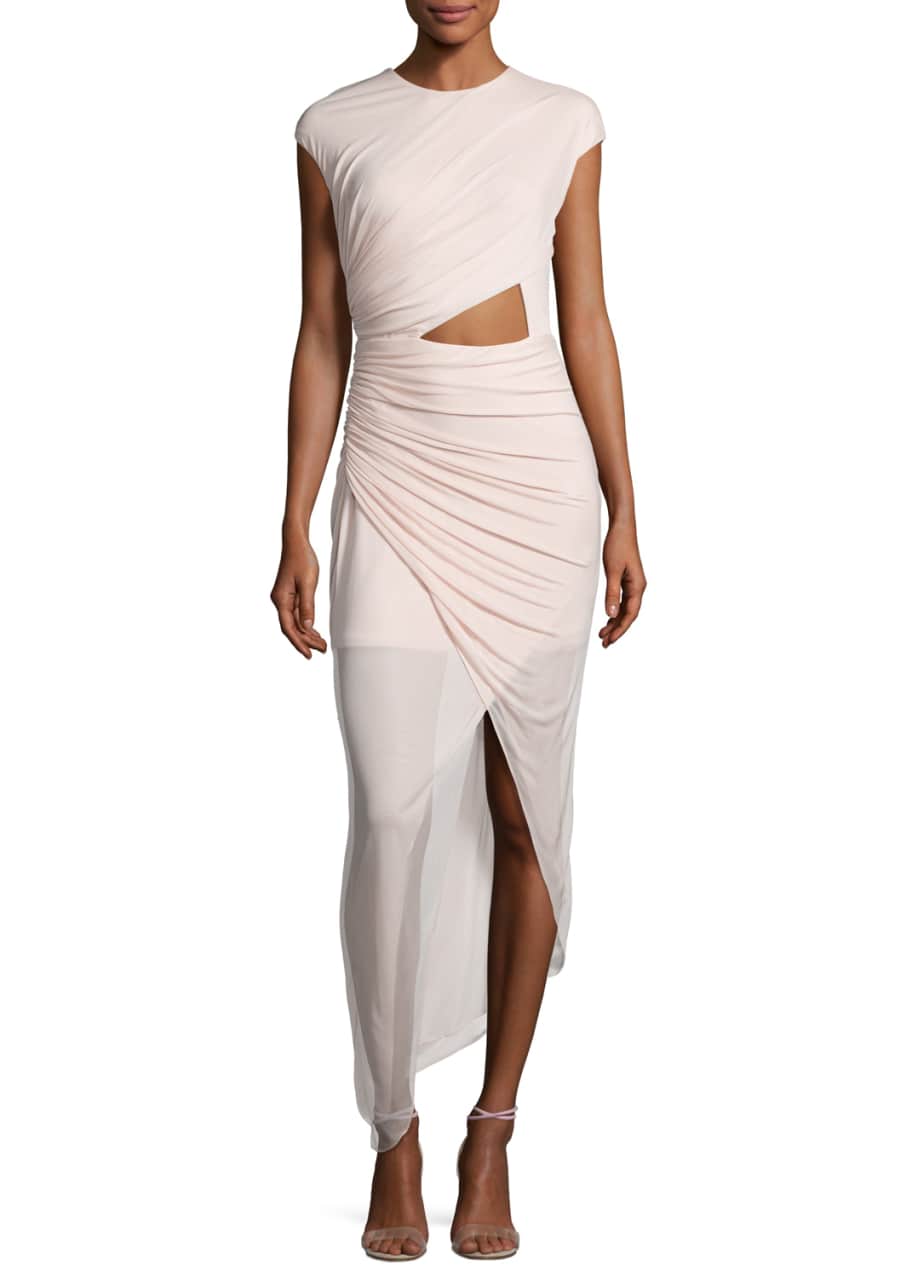 Halston Heritage Cap Sleeve Ruched Jersey Cocktail Dress Primrose