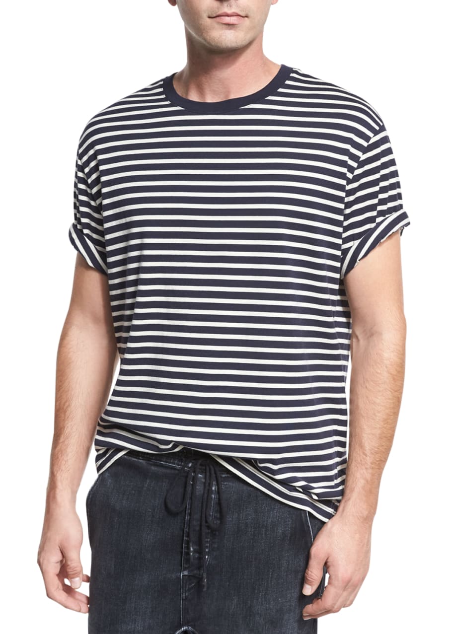 Vince Breton-Striped Crewneck T-Shirt, Coastal Blue/Off White ...