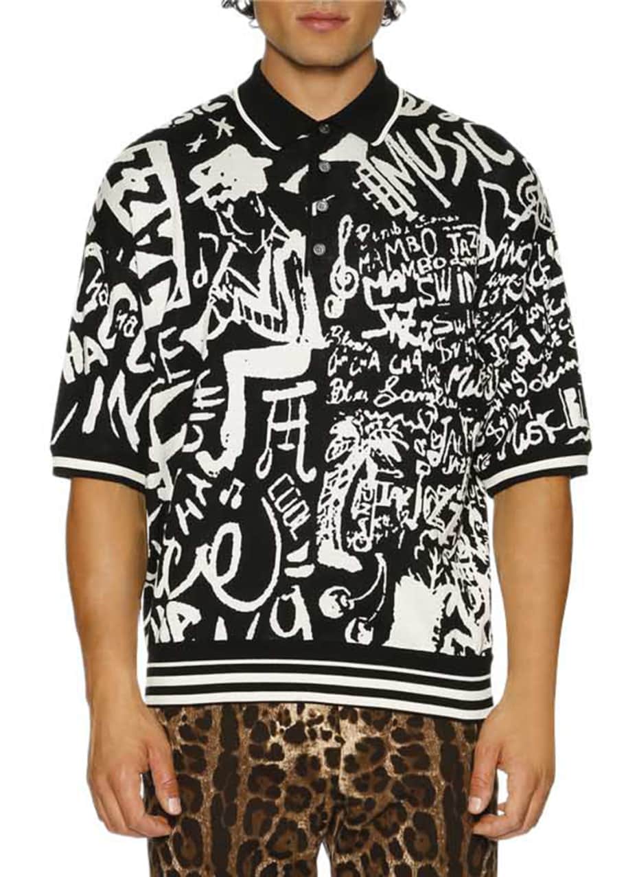 Dolce & Gabbana Jazz-Print Jacquard Knit Silk Polo Shirt, Black/White -  Bergdorf Goodman