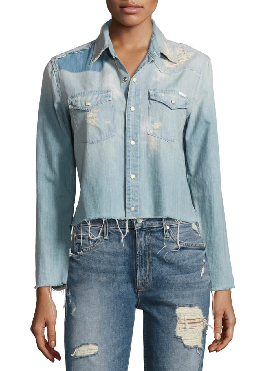 Mother Denim Super Ex's Crop Fray Shirt, Indigo - Bergdorf Goodman