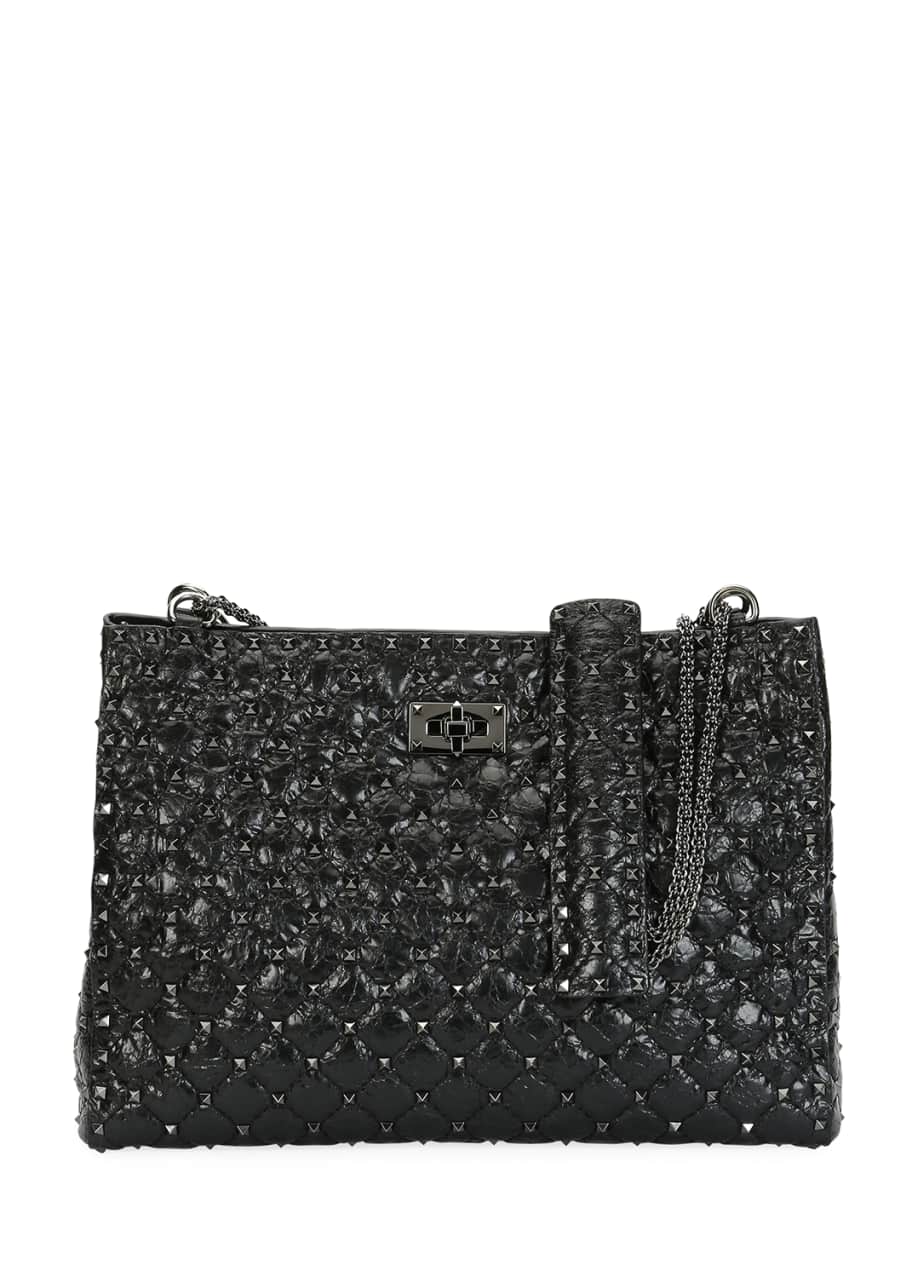 Valentino Garavani Rockstud Spike Crinkled Shoulder Bag, Black Bergdorf Goodman