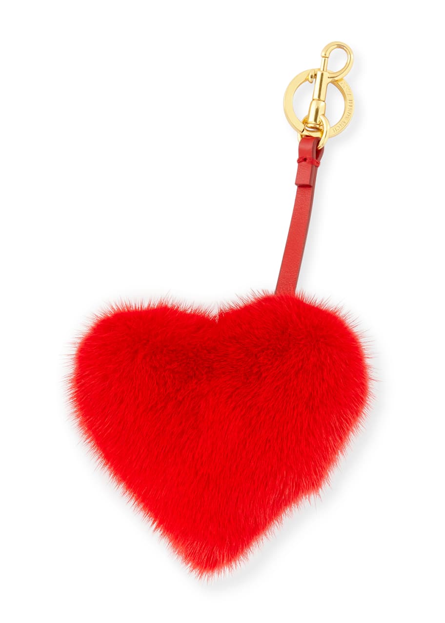 Anya Hindmarch Tassel Heart Bag Charm In Mink Fur, Red - Bergdorf