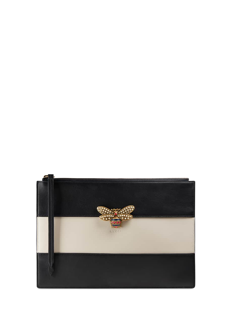 Gucci Colorblock Fly Zip Wristlet Pouch Bag, Black/White - Bergdorf Goodman