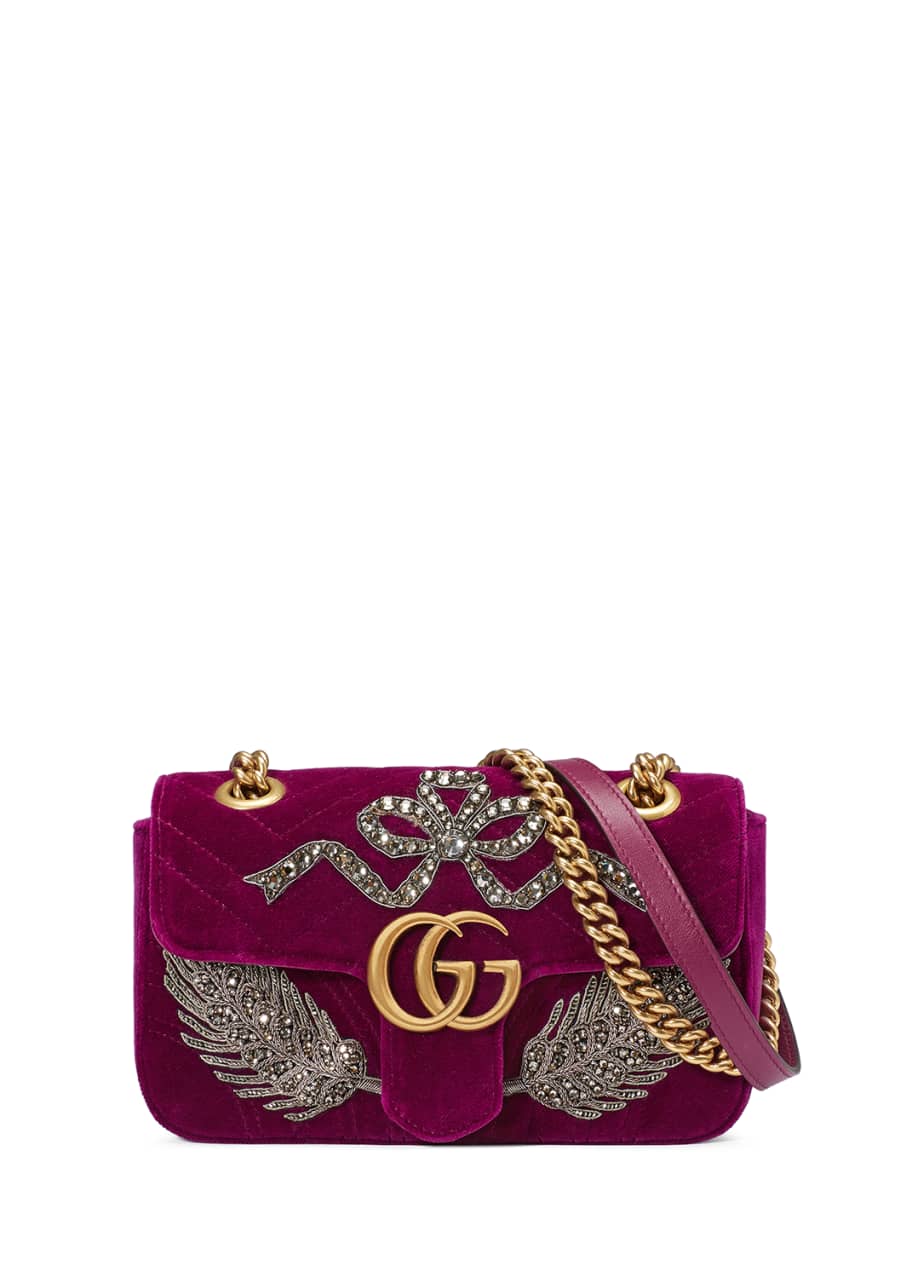 Gucci Fuchsia Matelassé Velvet Mini GG Marmont Shoulder Bag Gucci