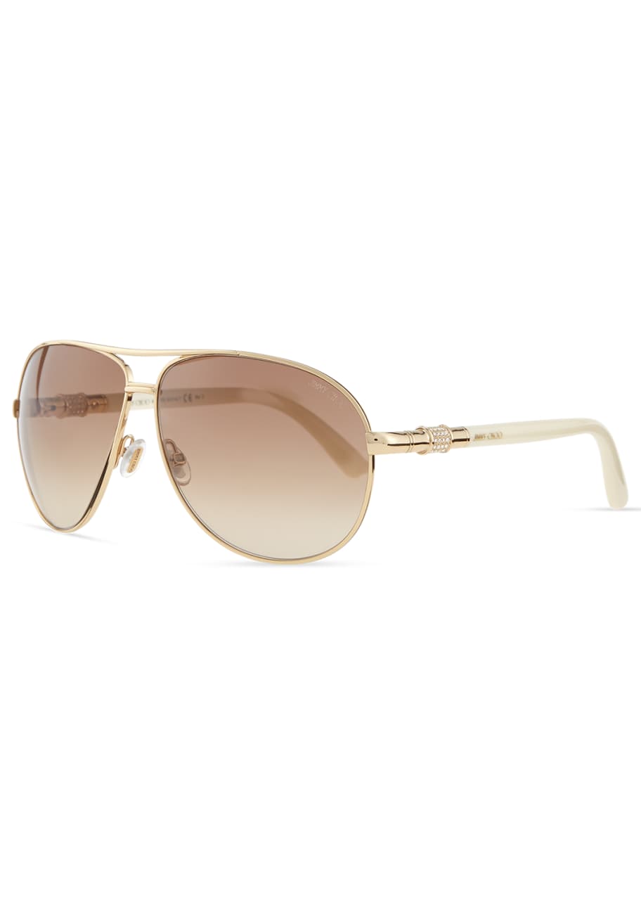 Walde Crystal Temple Aviator Sunglasses Ivory
