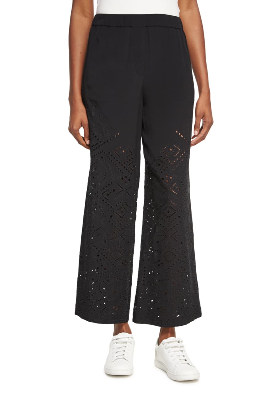 Theory Alkes Ghost Crepe Eyelet Pants, Black Bergdorf Goodman