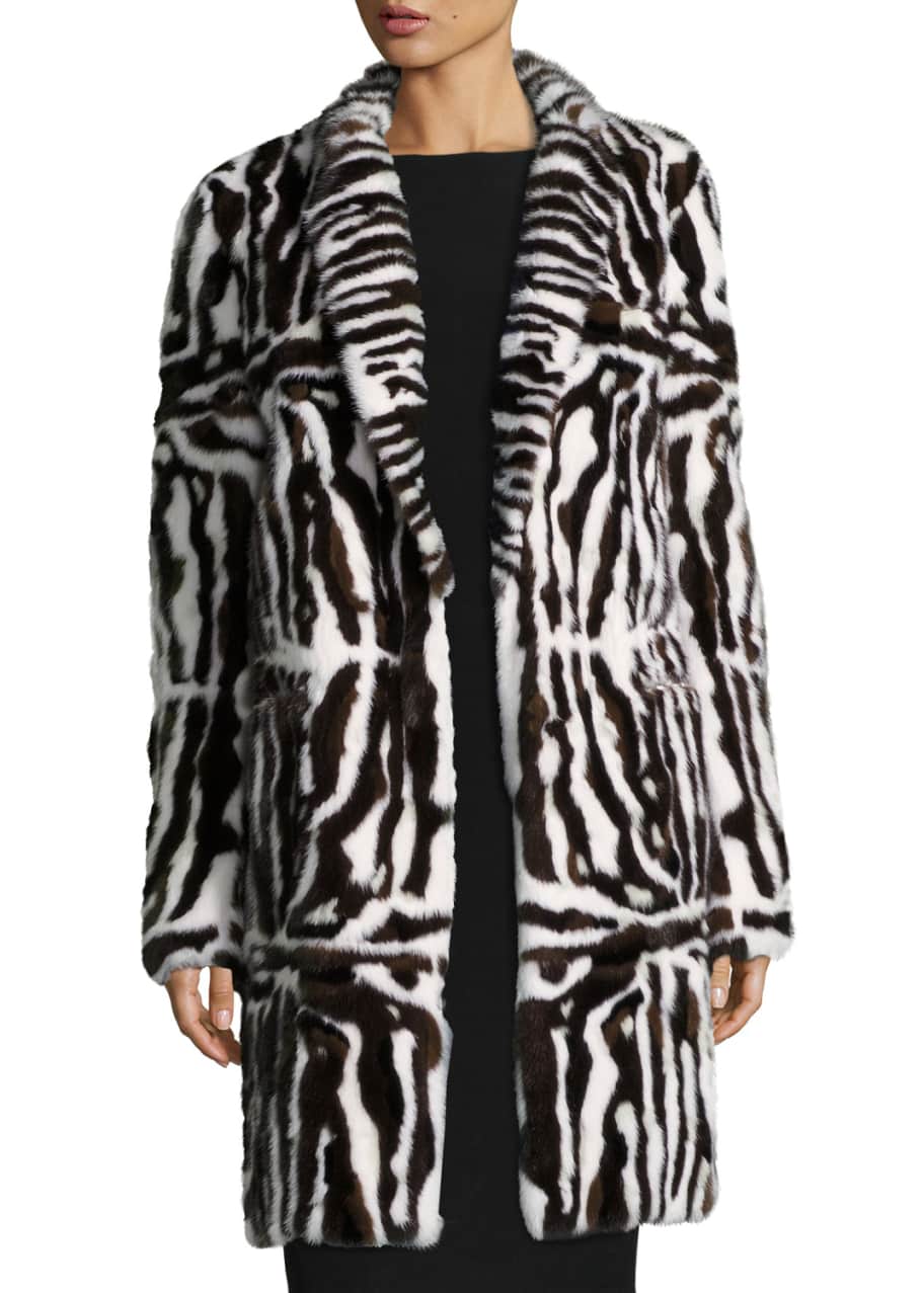 Valentino Intarsia Mink Fur Coat Brown White Bergdorf Goodman