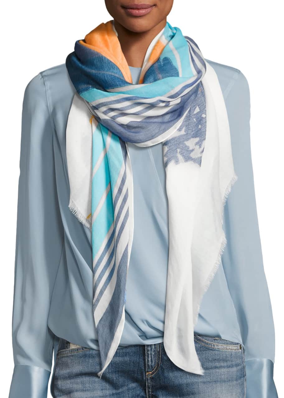 Image 1 of 1: Striped Sunset Scarf, White Pattern