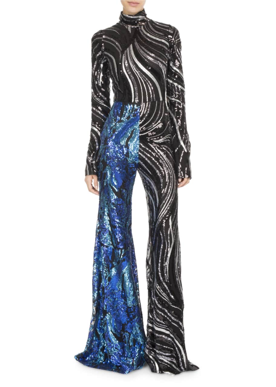 Halpern Sequined Mock Neck Jumpsuit Bergdorf Goodman