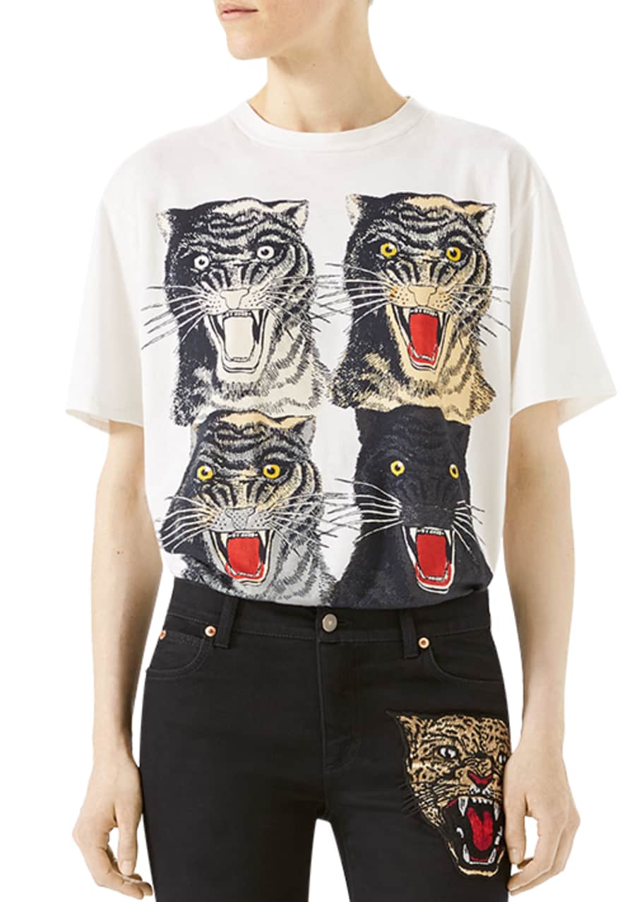 Gucci Tiger Face T-Shirt, White Pattern - Bergdorf Goodman