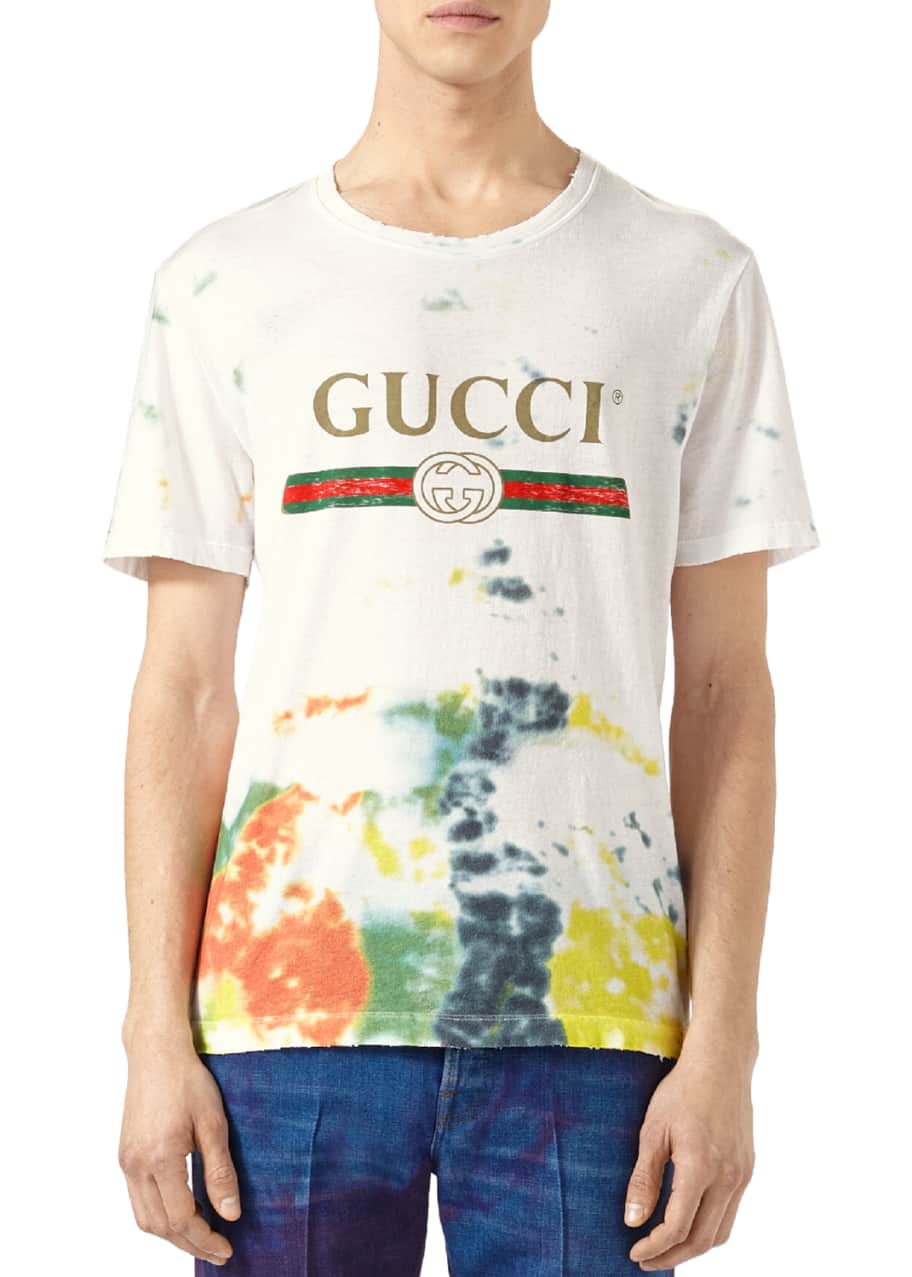 Gucci Cotton Tie Dye T Shirt with Gucci Print Bergdorf Goodman