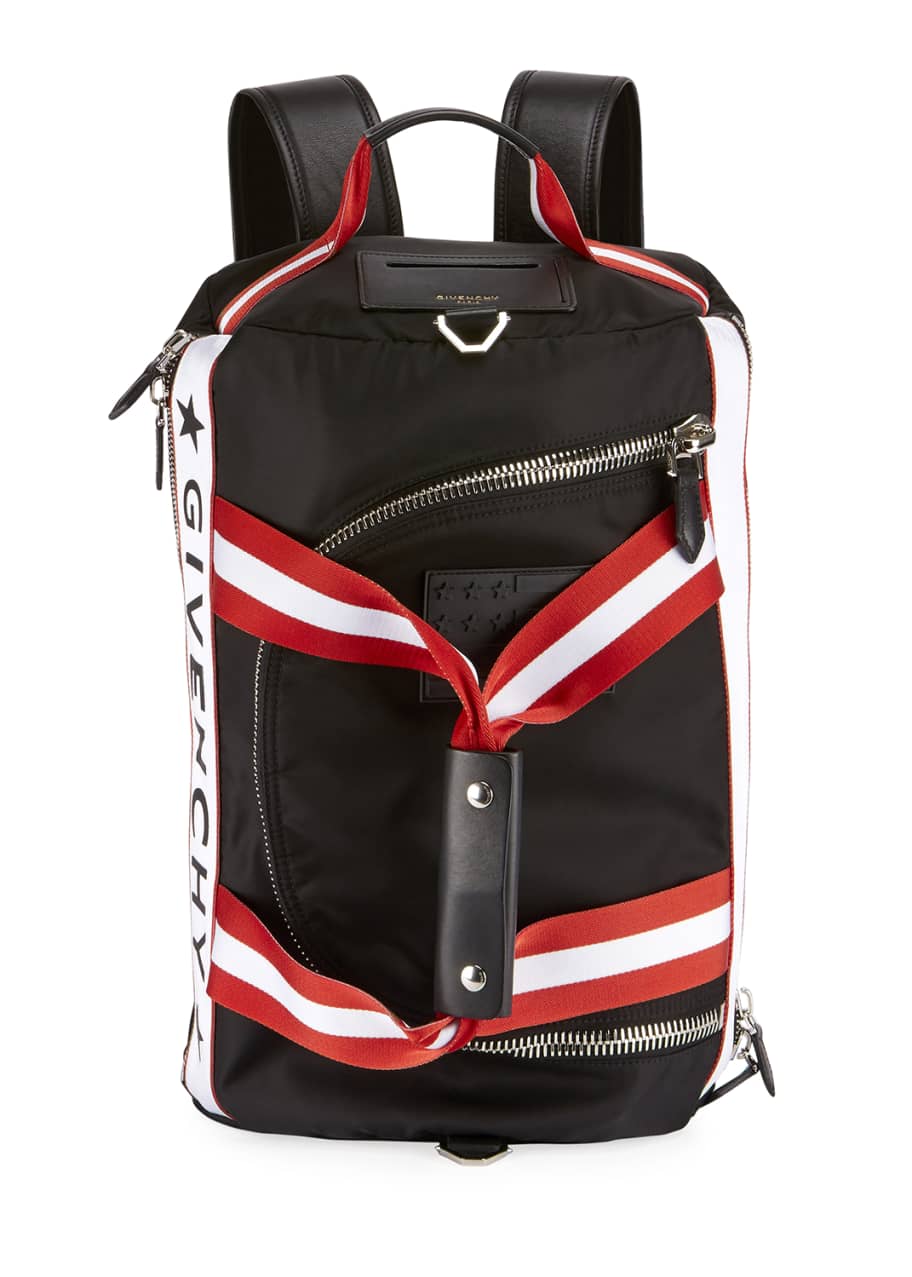 Givenchy Logo Striped Backpack Duffel Bag Black White Bergdorf