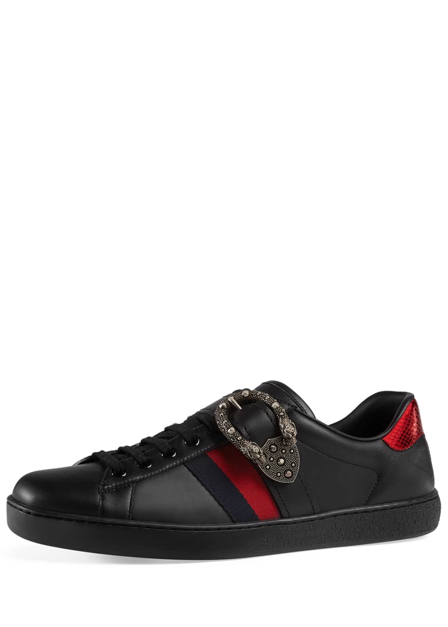 Gucci Ace Leather Low-Top Lovers Sneakers Green/Red Web Black