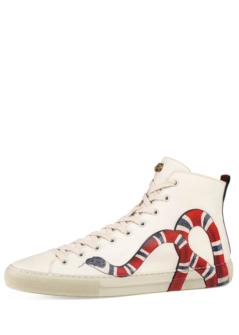 Gucci Men's Major Snake-Print Leather High-Top Sneakers, White ...