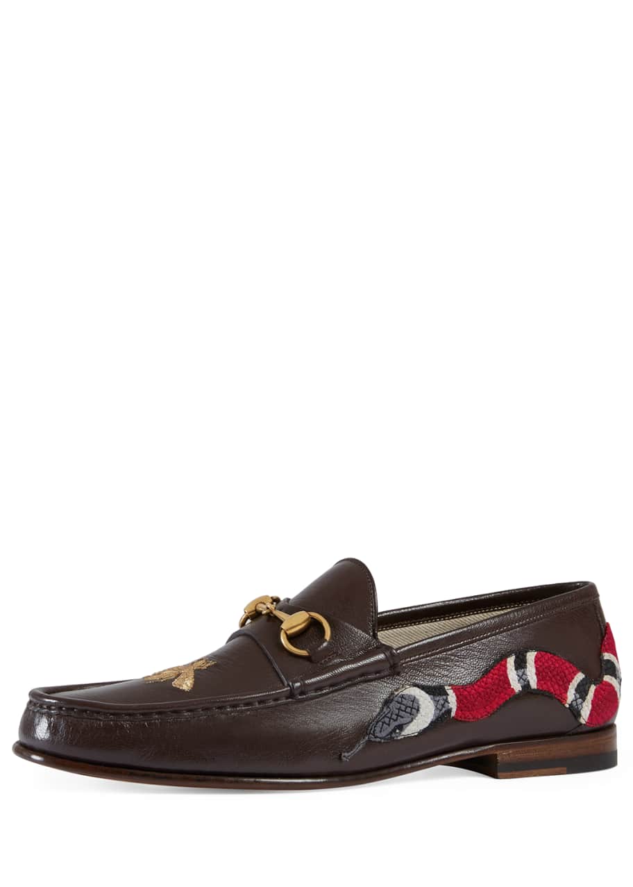 Gucci Roos Leather Moccasin Loafer with Snake Brown Bergdorf Goodman