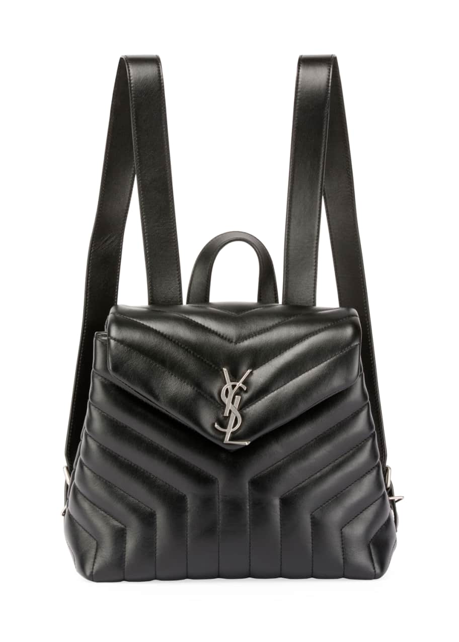 Ysl Calfskin Y Quilted Monogram Loulou Backpack Black Leather, Small