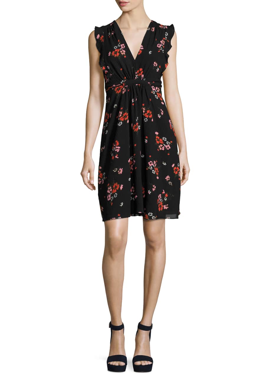 Rebecca Taylor Marguerite Sleeveless Floral Print Dress Black