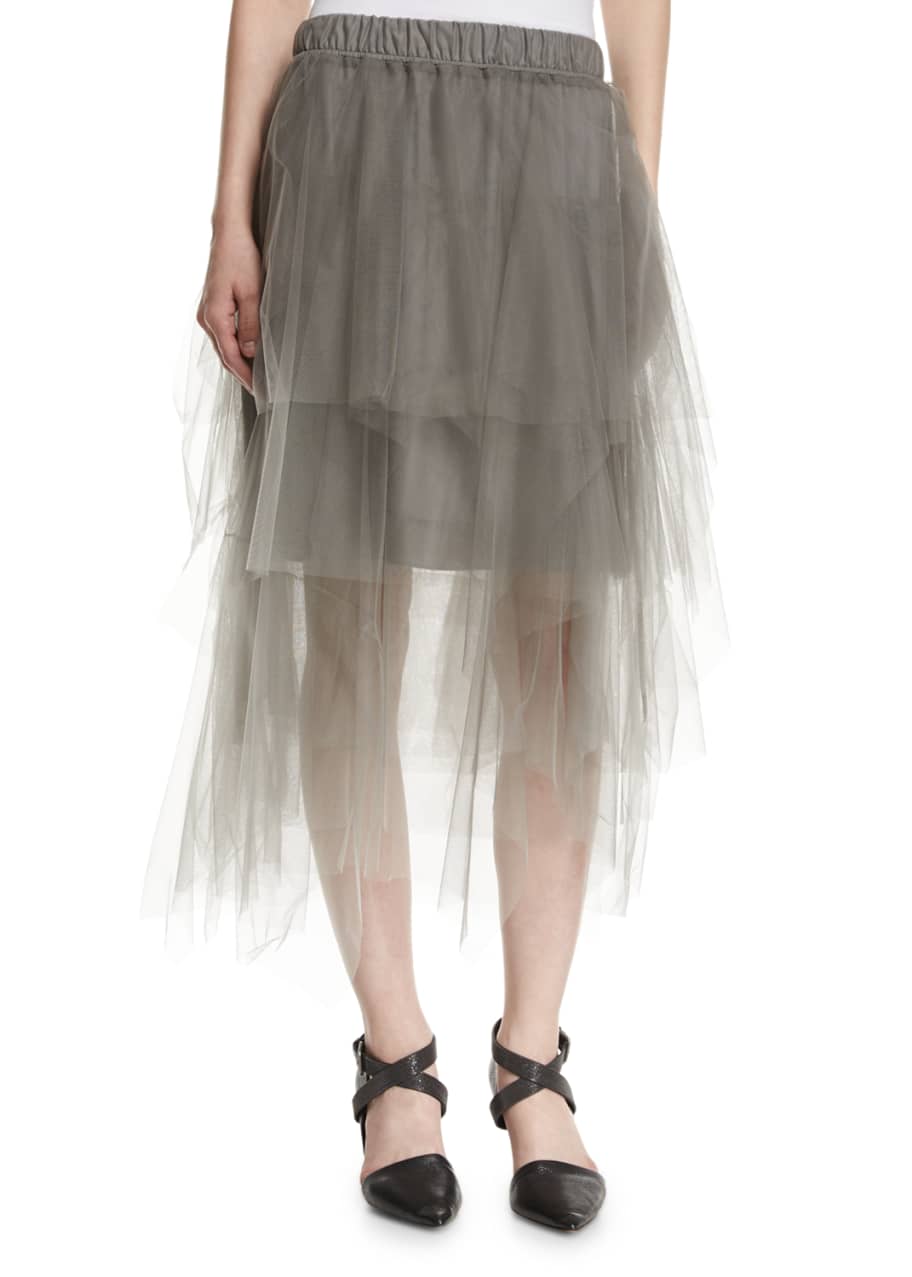Brunello Cucinelli Tiered Tulle Midi Skirt Bergdorf Goodman