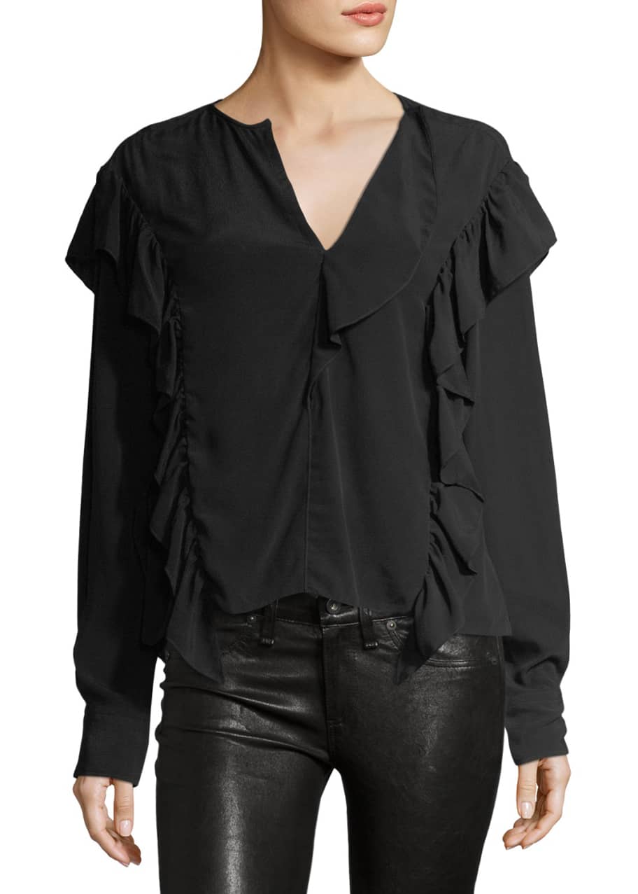 Image 1 of 1: Welby V-Neck Ruffled Cotton Top