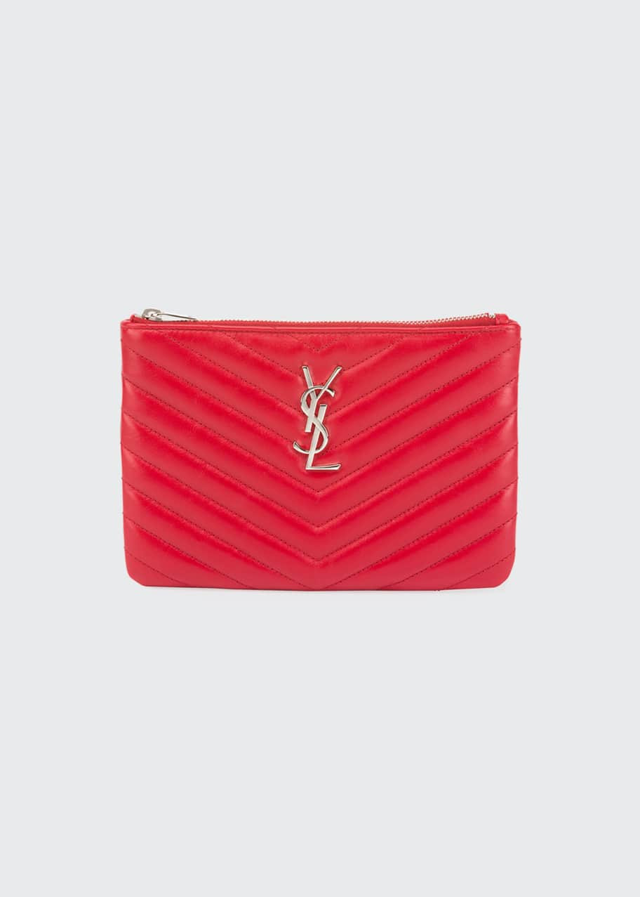 Saint Laurent YSL Monogram Chevron Quilted Pouch Bag/Wallet