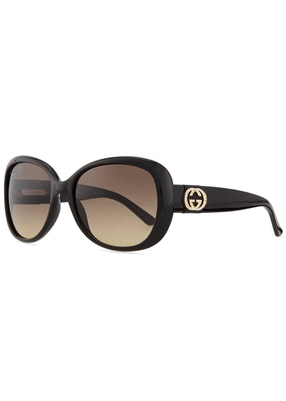 Gucci Crystal GG Logo Sunglasses, Black - Bergdorf Goodman