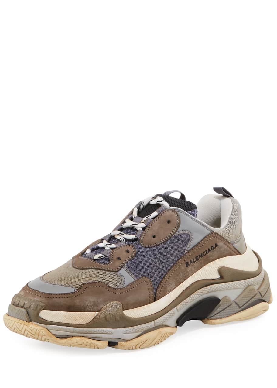 Balenciaga Triple S Mesh Leather Trainer Sneaker Gray