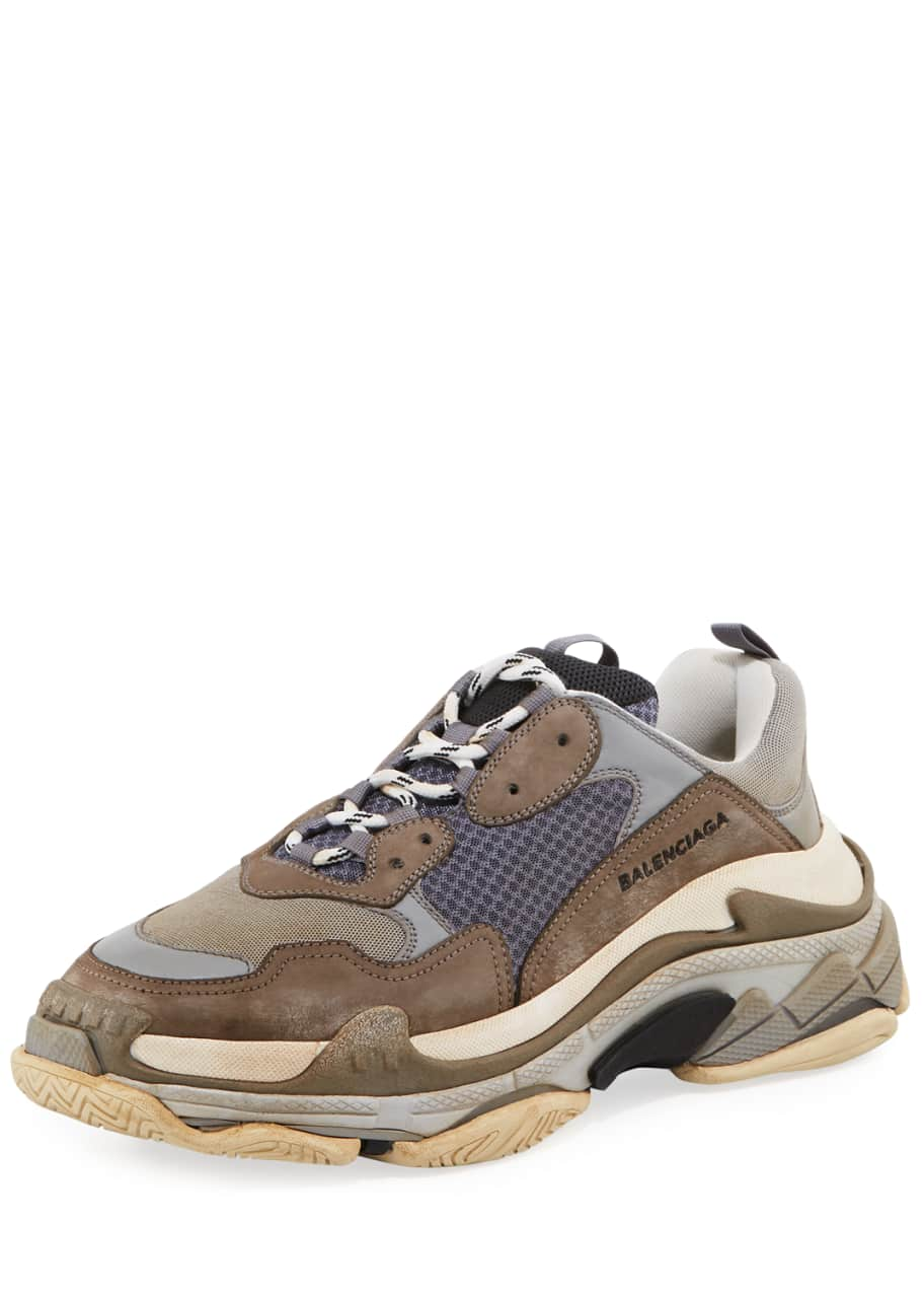 Balenciaga Triple S Mesh & Leather Trainer Sneaker, Gray