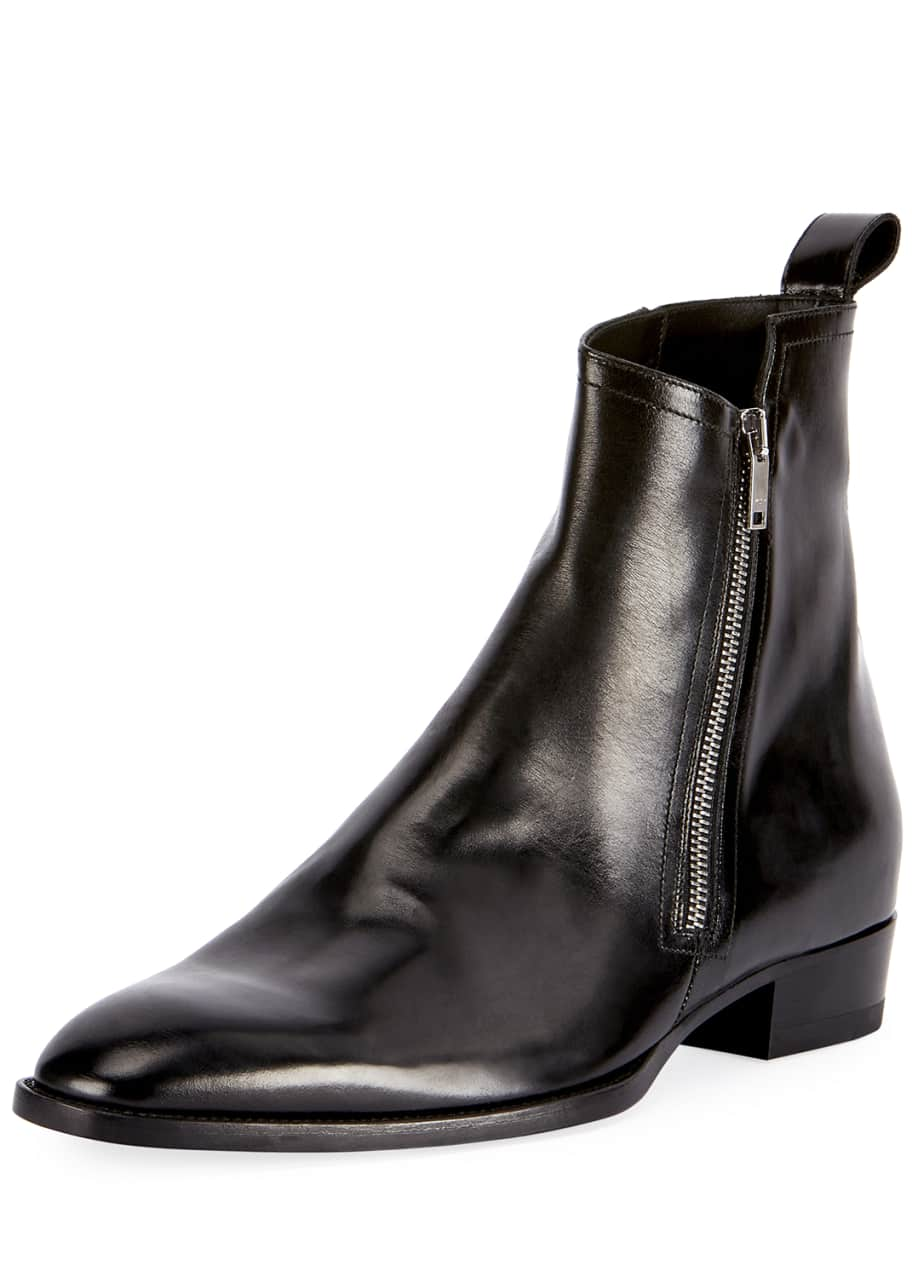 Saint Laurent Wyatt 30 Side-Zip Leather Ankle Boot, Black