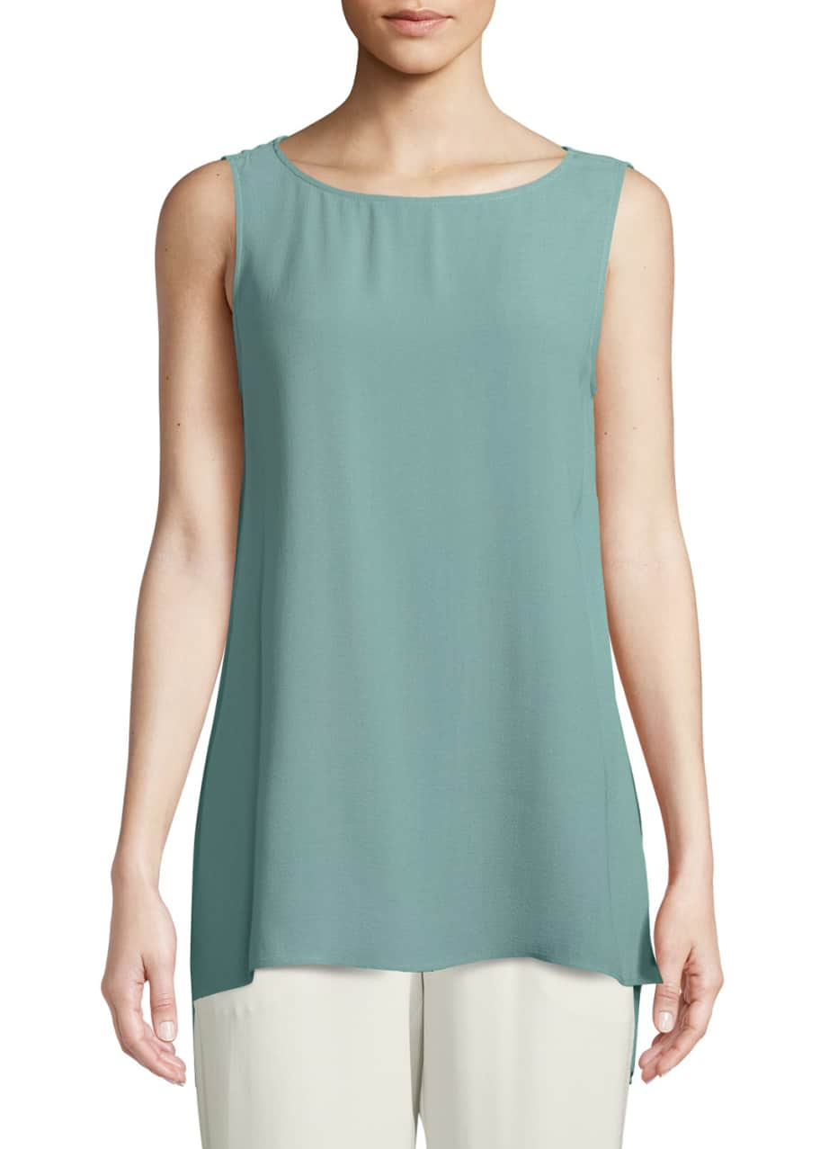 Image 1 of 1: Petite Silk Georgette Bateau-Neck Long Tank